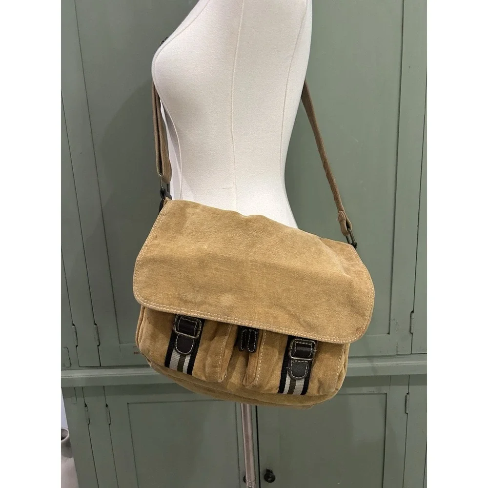 Vintage Y2K Canvas Messenger Bag Brown Boho Crossbody Shoulder Bag Elena Gilbert